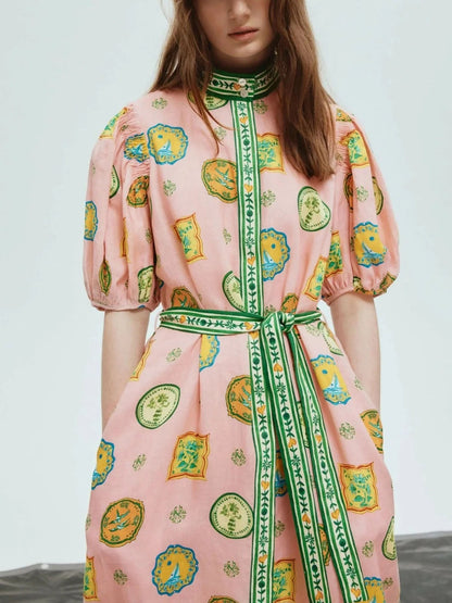 Fruit Garden Belted Midi Dress