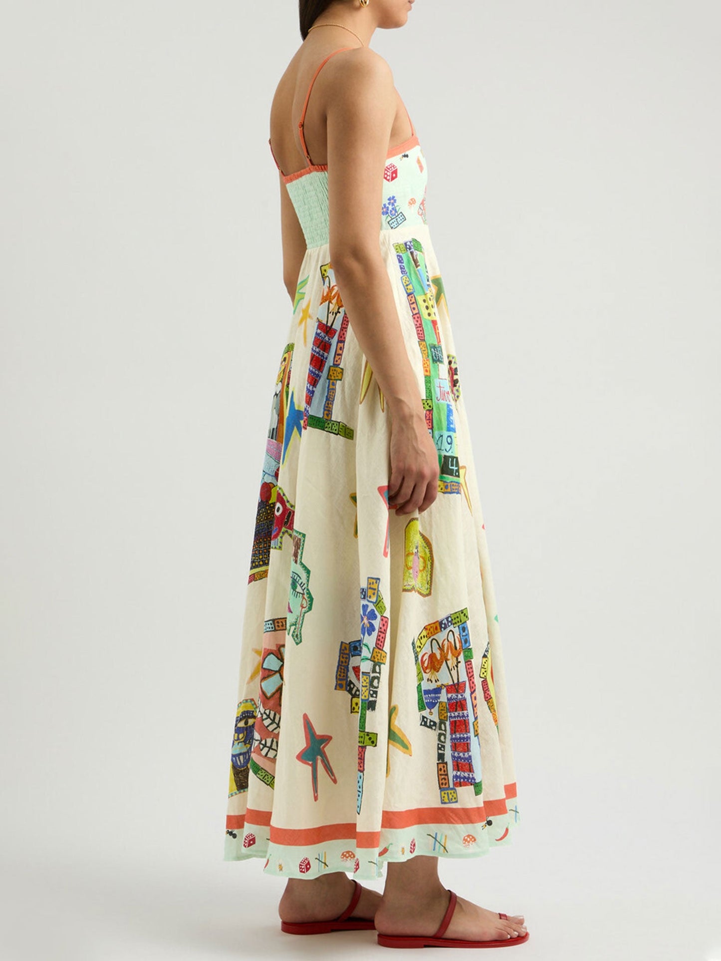 Colorful Sketch Print Midi Dress