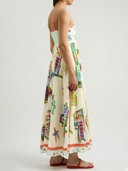 Colorful Sketch Print Midi Dress