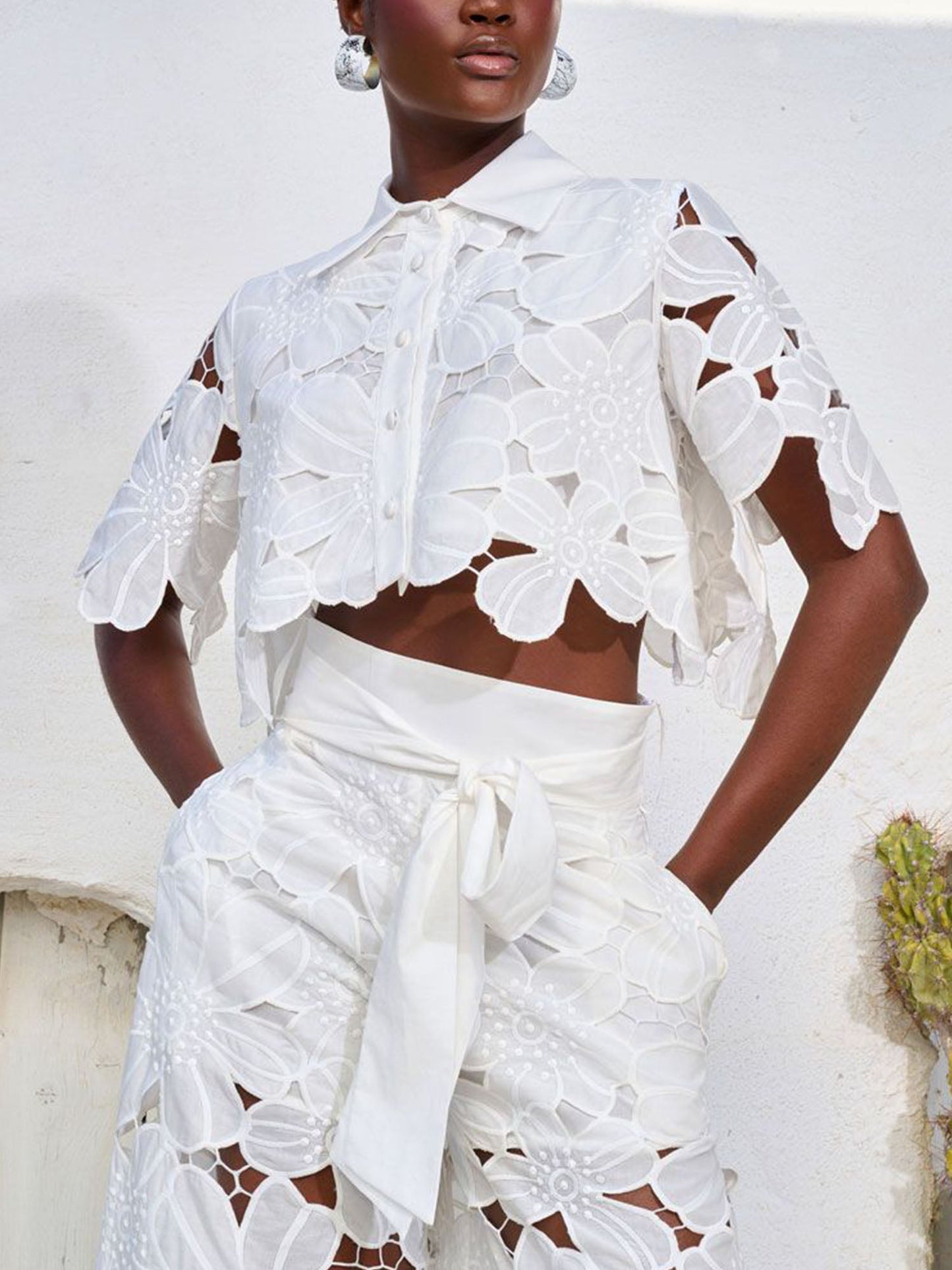 Floral Lace Cut-Out Shirt