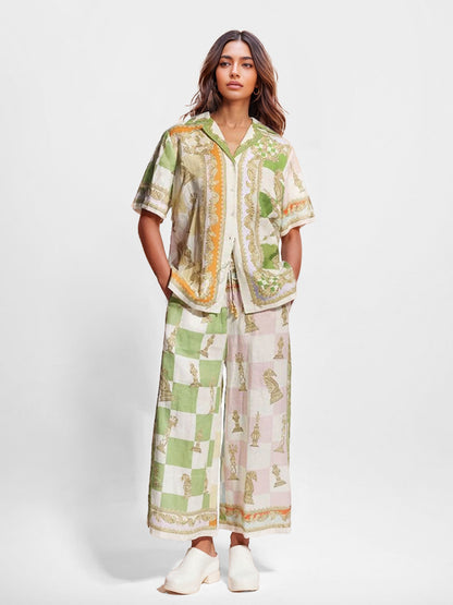 Vintage Chess Print Short-Sleeve Shirt