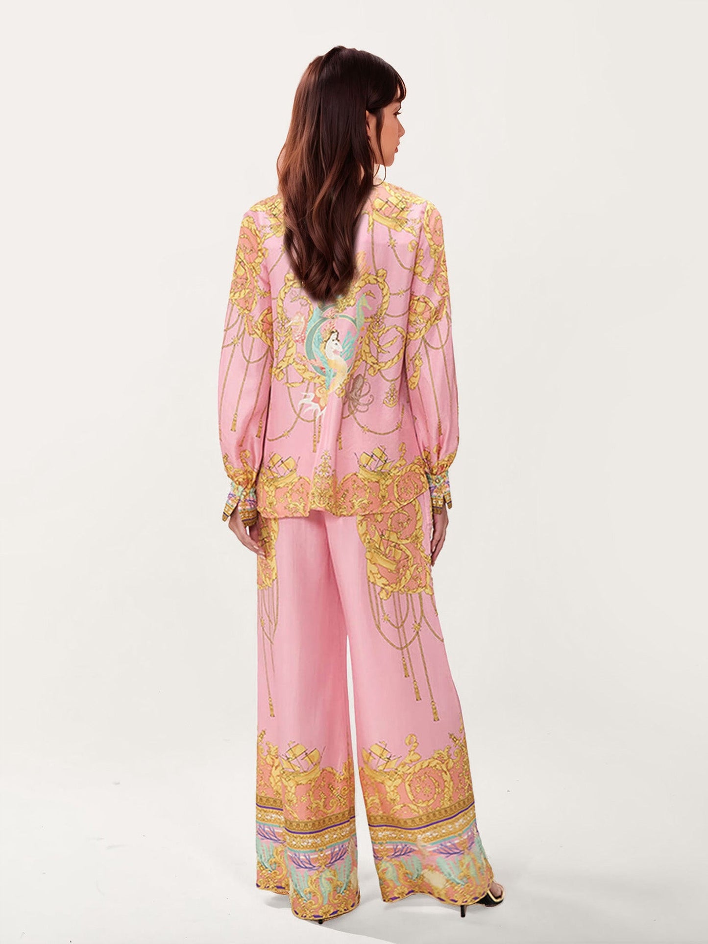 Puff-Sleeve Blouse with Fish Print
