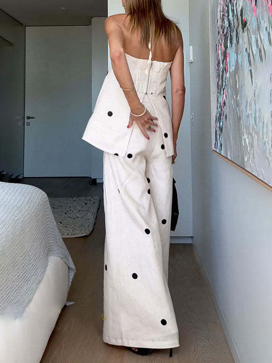 Classic Polka Dot Print Off-Shoulder Two-Piece Set