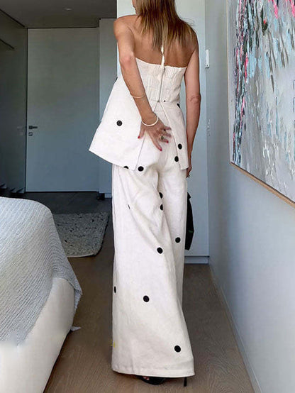 Classic Polka Dot Print Off-Shoulder Two-Piece Set