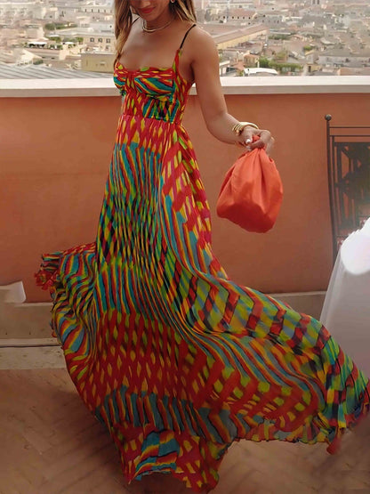 Boho Vibrant Striped Maxi Dress