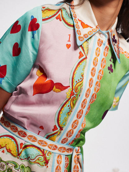 Playing Cards Print Midi Dress