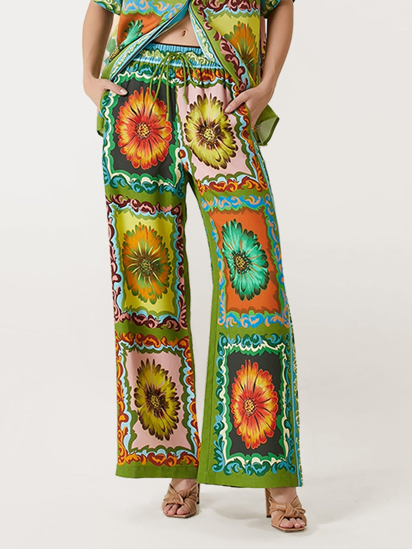 Floral Harmony Wide-Leg Pants