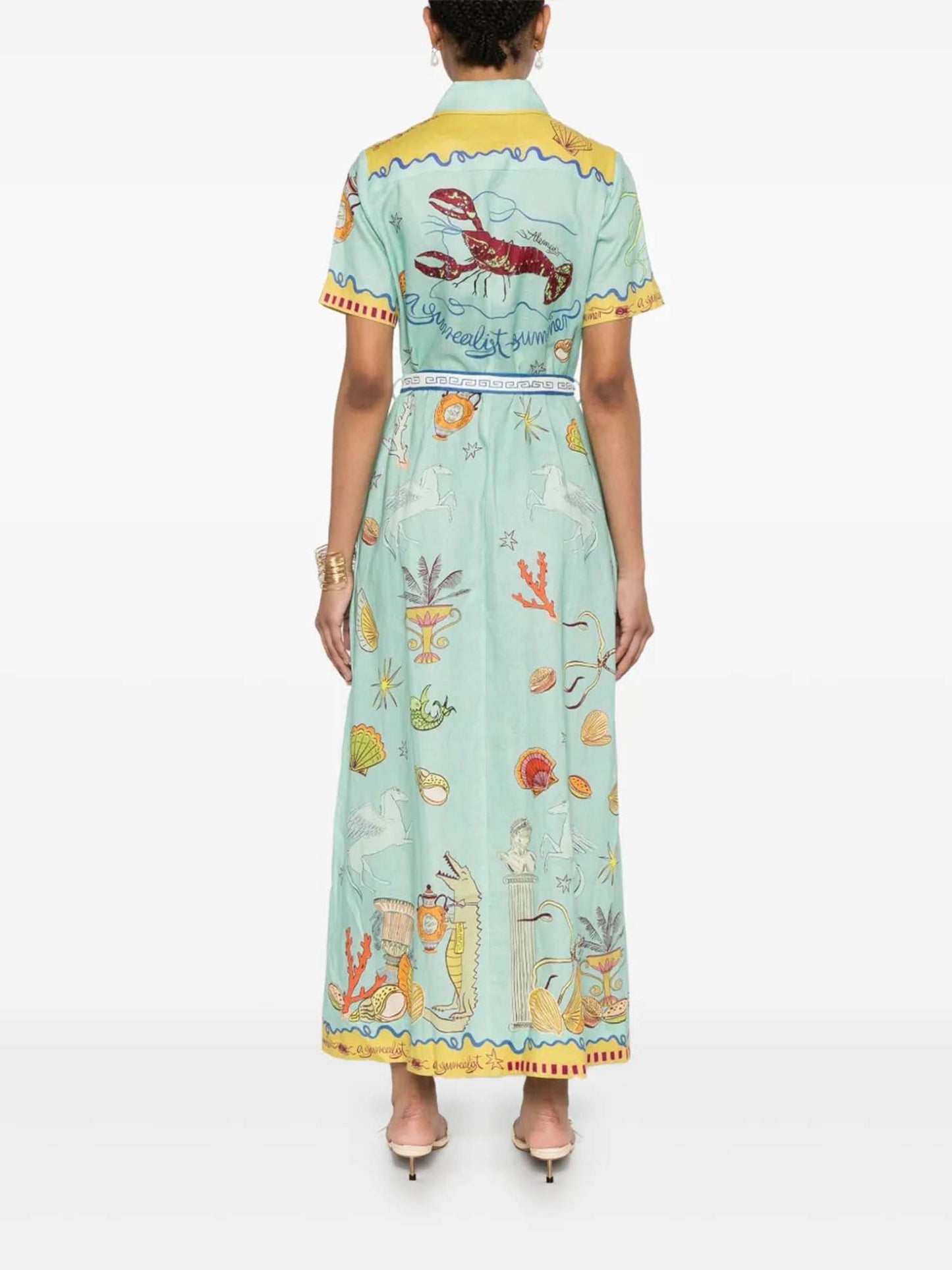 Aqua Botanical Belted Midi Dress