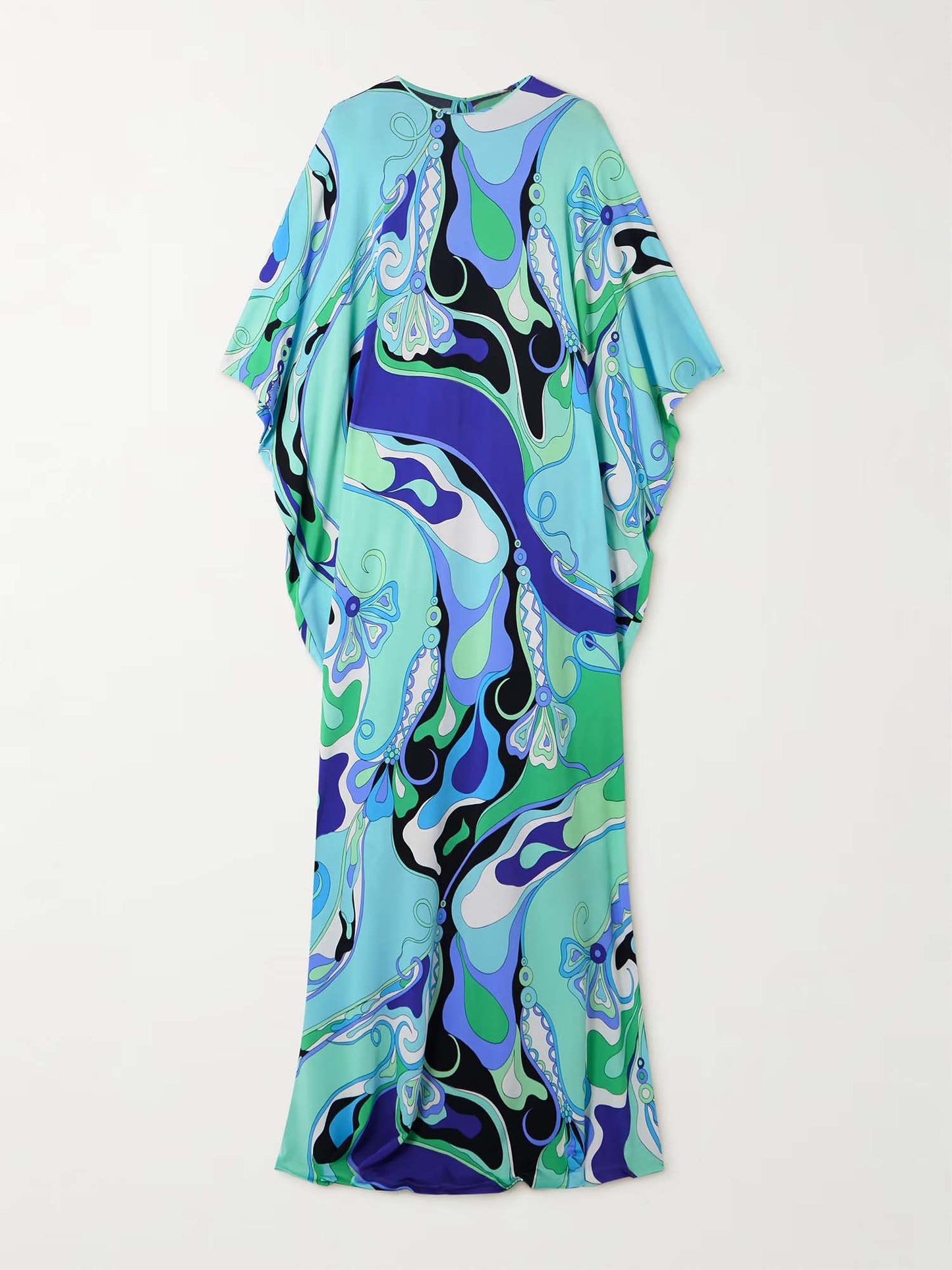 Blue Wave Print Kaftan Maxi Dress