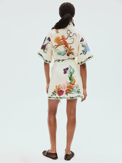 Floral Printed Shirt Dress with Waist Tie