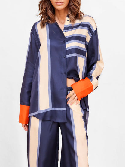 Bold Stripe Print Button-Up Shirt