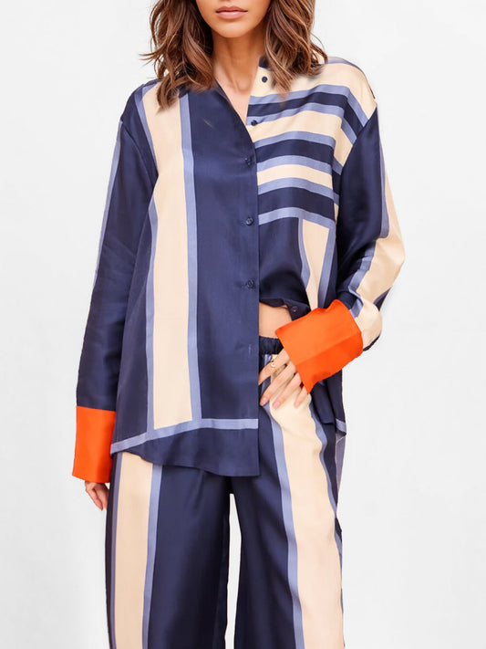 Bold Stripe Print Button-Up Shirt