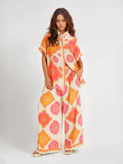 Retro Floral Print Oversized Shirt