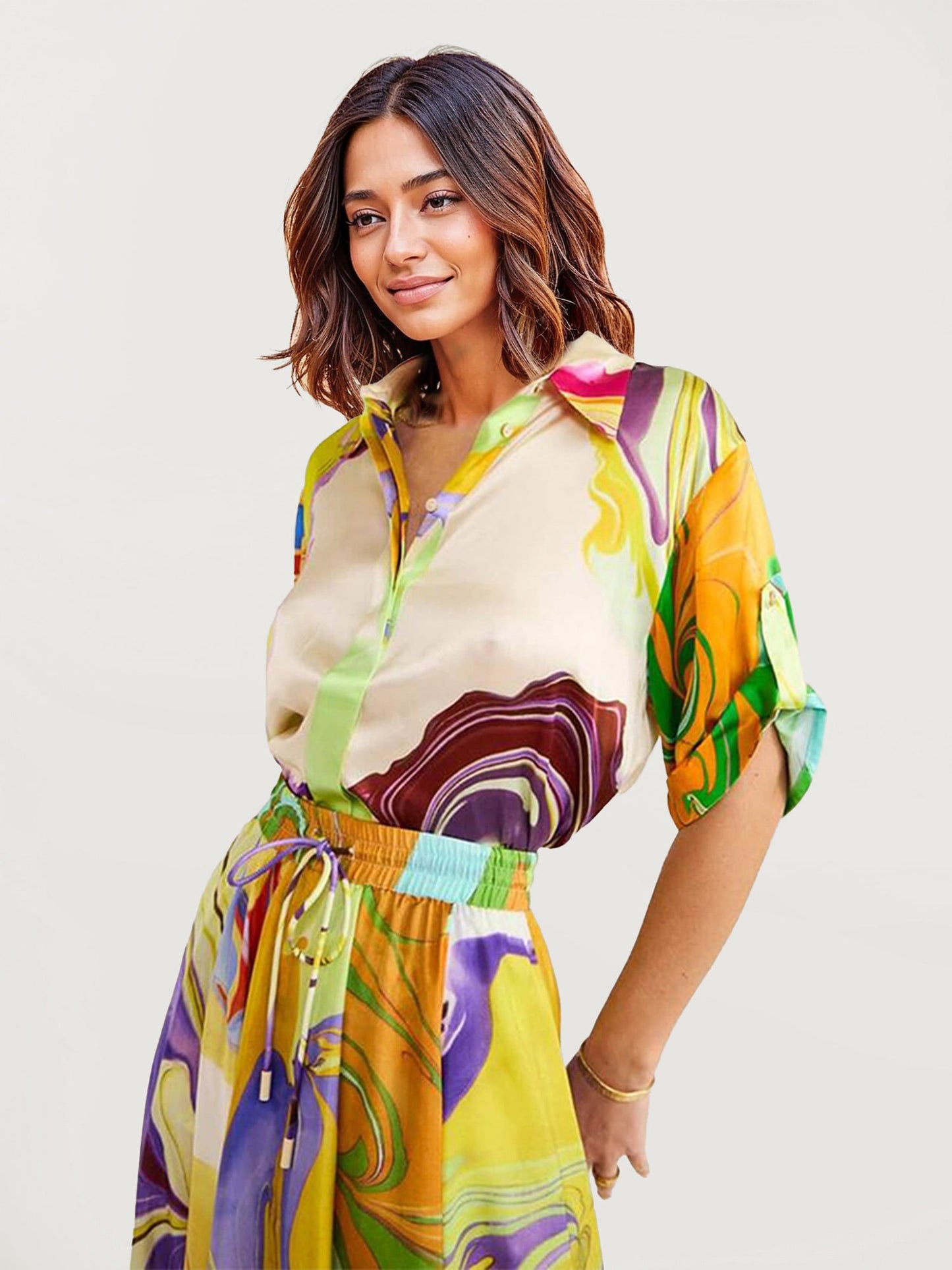 Colorful Abstract Print Dress Set