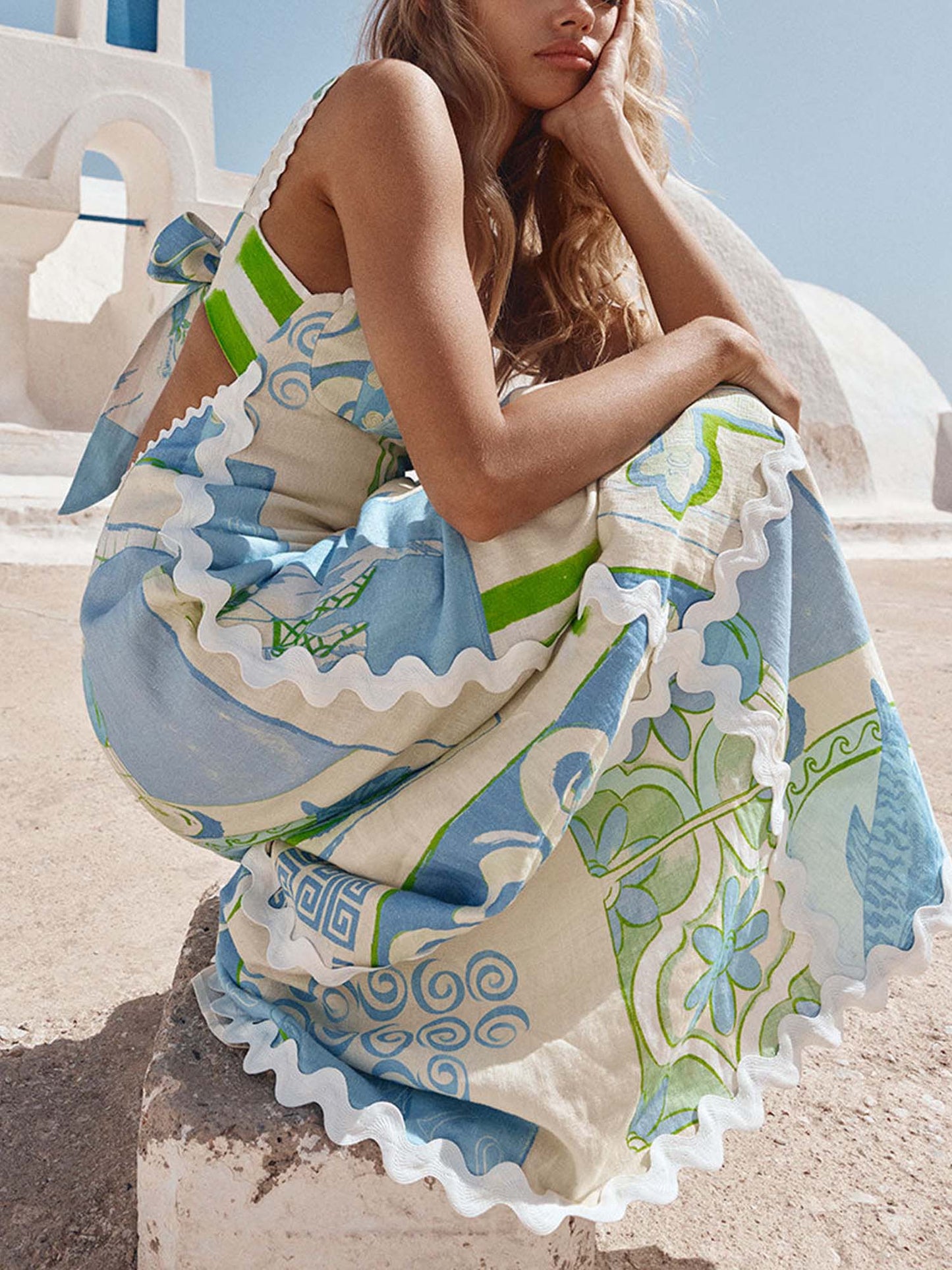 Santorini Charm Halter Maxi Dress