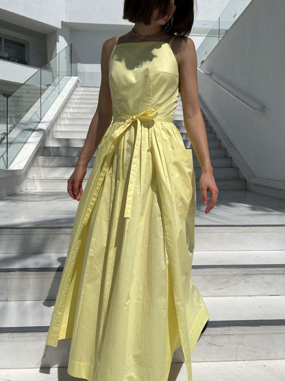 Yellow Belted Midi Dress