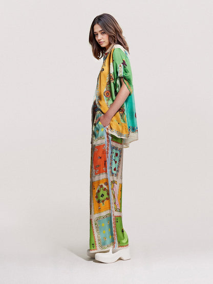 Playing Cards Print Wide-Leg Pants