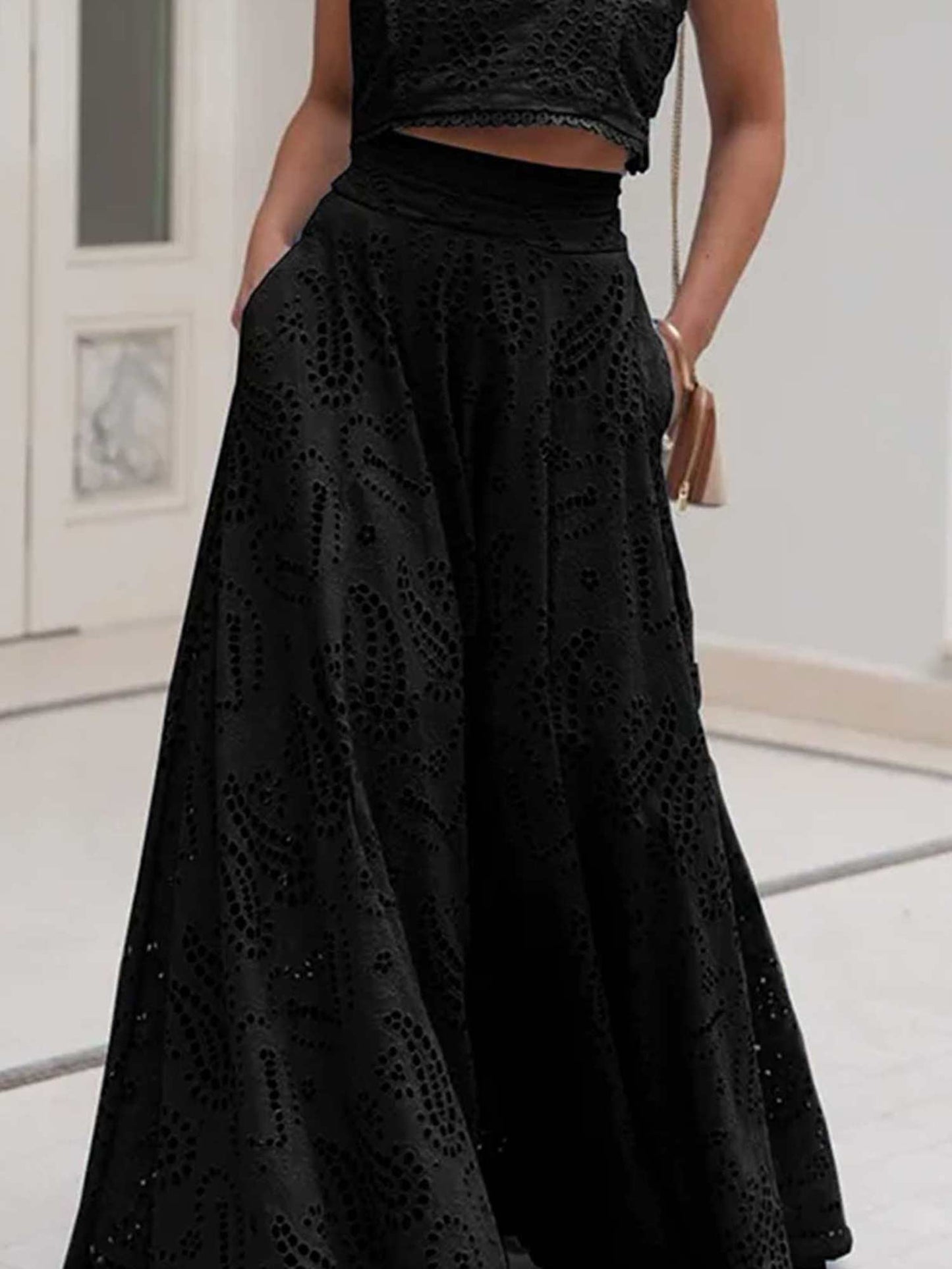 Embroidered Eyelet Maxi Skirt