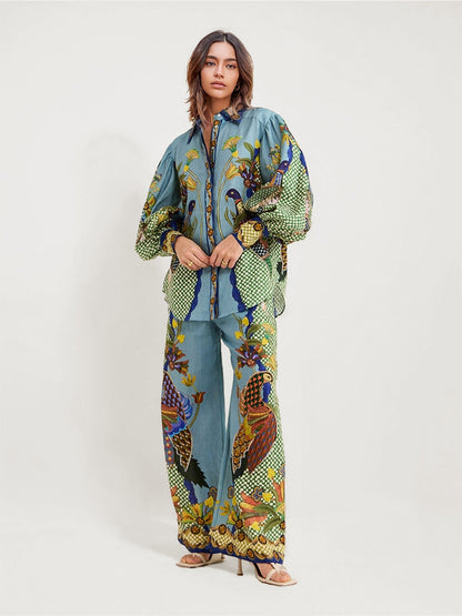 Bohemian Floral Print Wide-Leg Pants