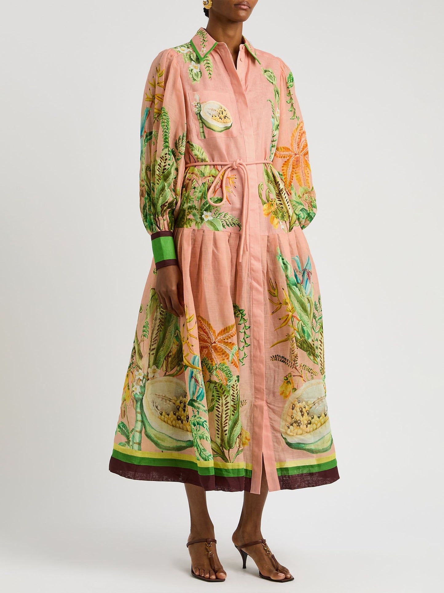Papaya Bloom Belted Maxi Dress
