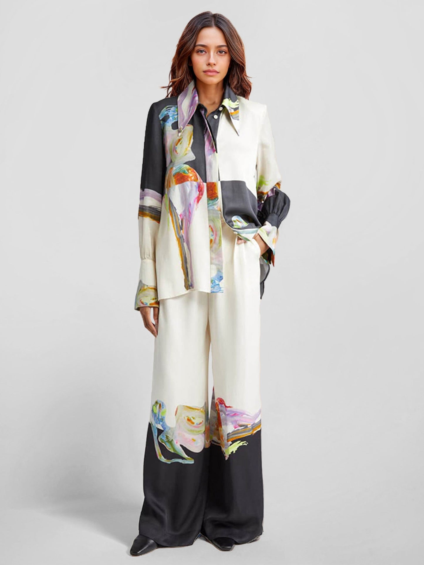 Abstract Art Print Button-Up Shirt