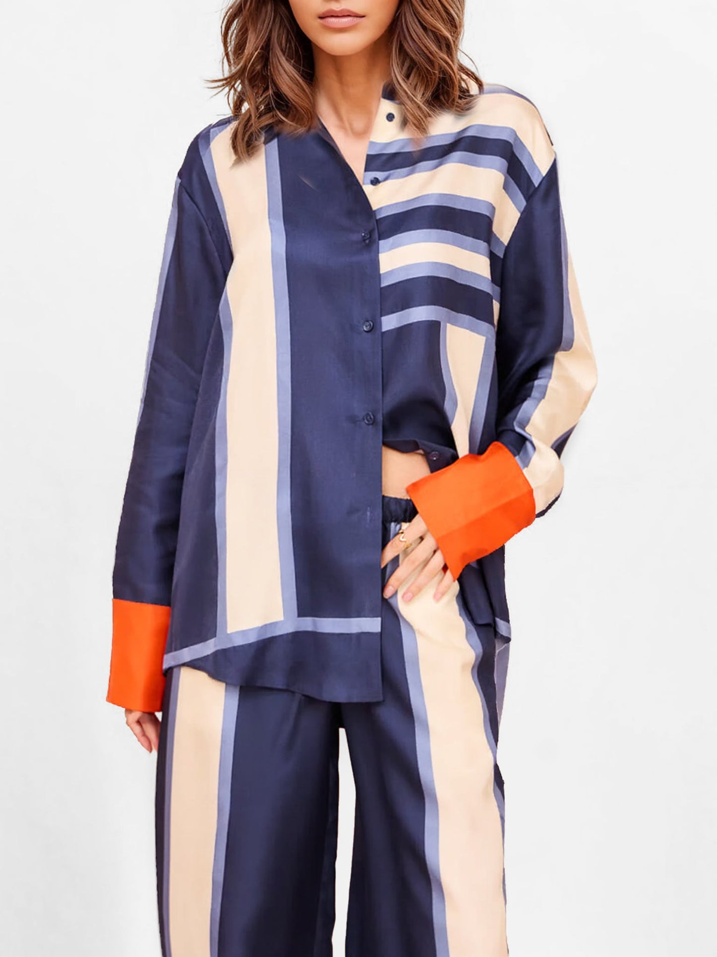 Bold Stripe Print Wide-Leg Pants