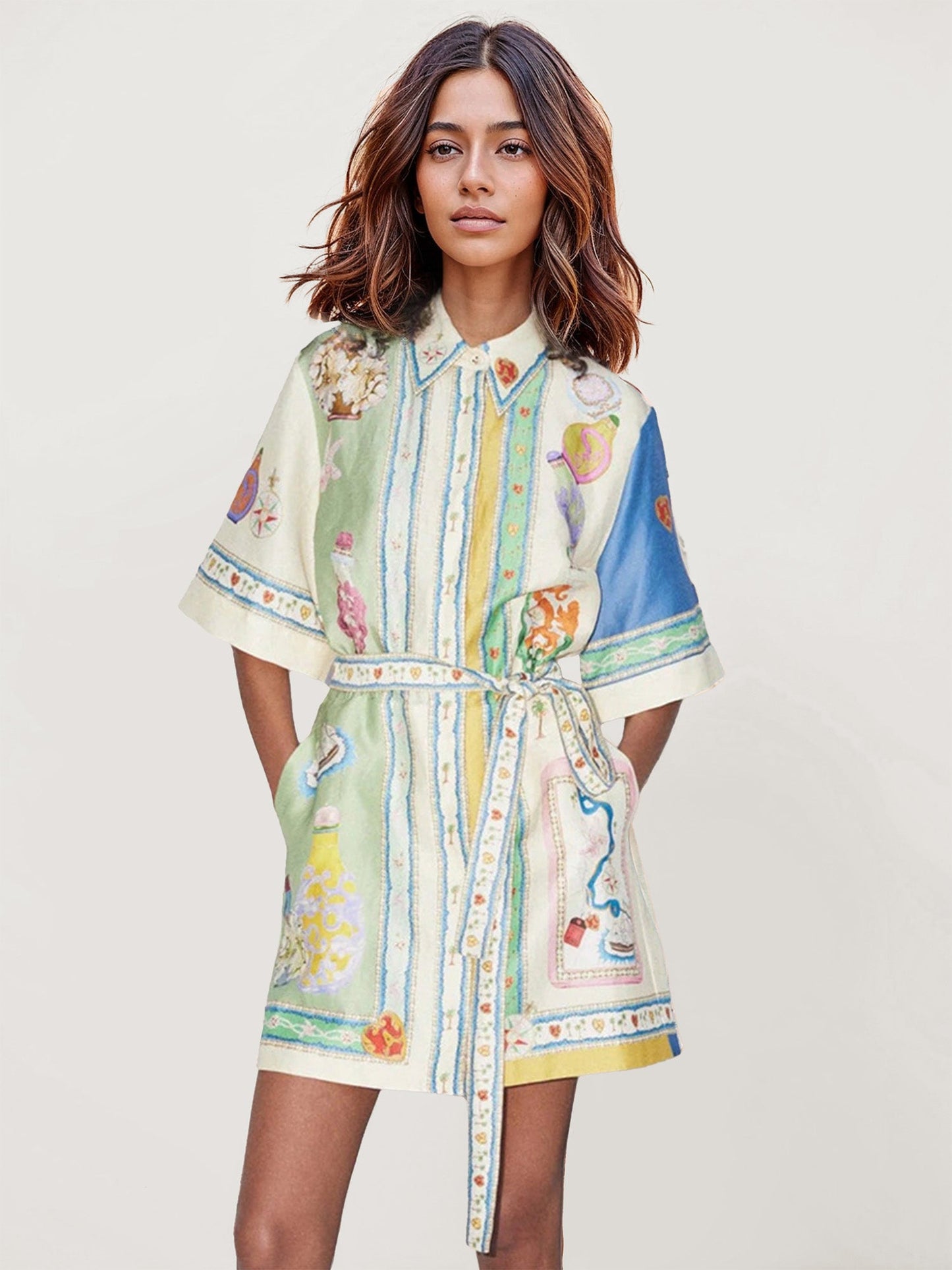 Vintage Art Printed Shirt Dress