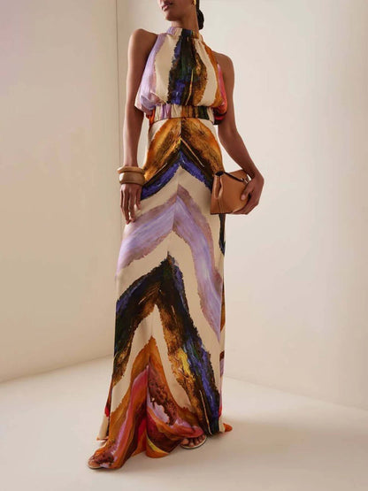 Sunset Chevron Halter Maxi Set