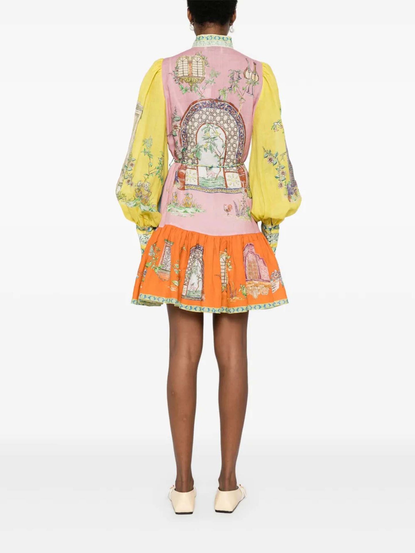 Vintage-Inspired Printed Button-Up Mini Dress