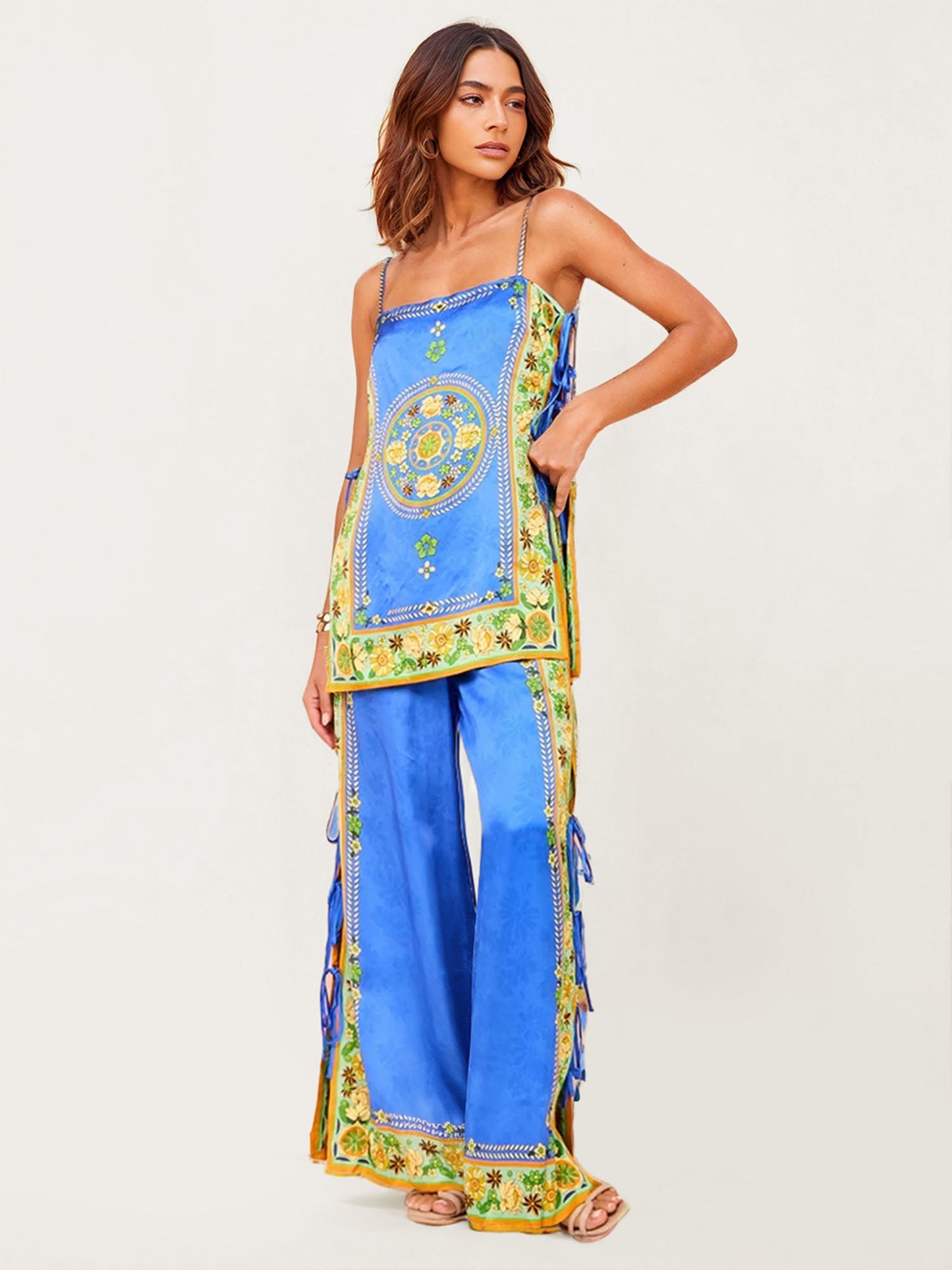 Tropical Graphic Print Wide-Leg Pants