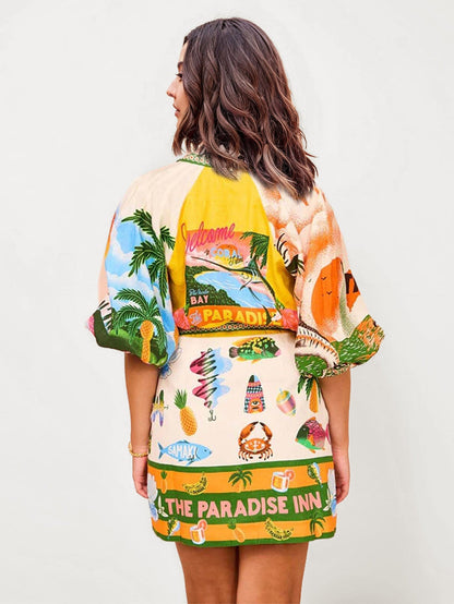 Tropical Graphic Print Mini Shirt Dress