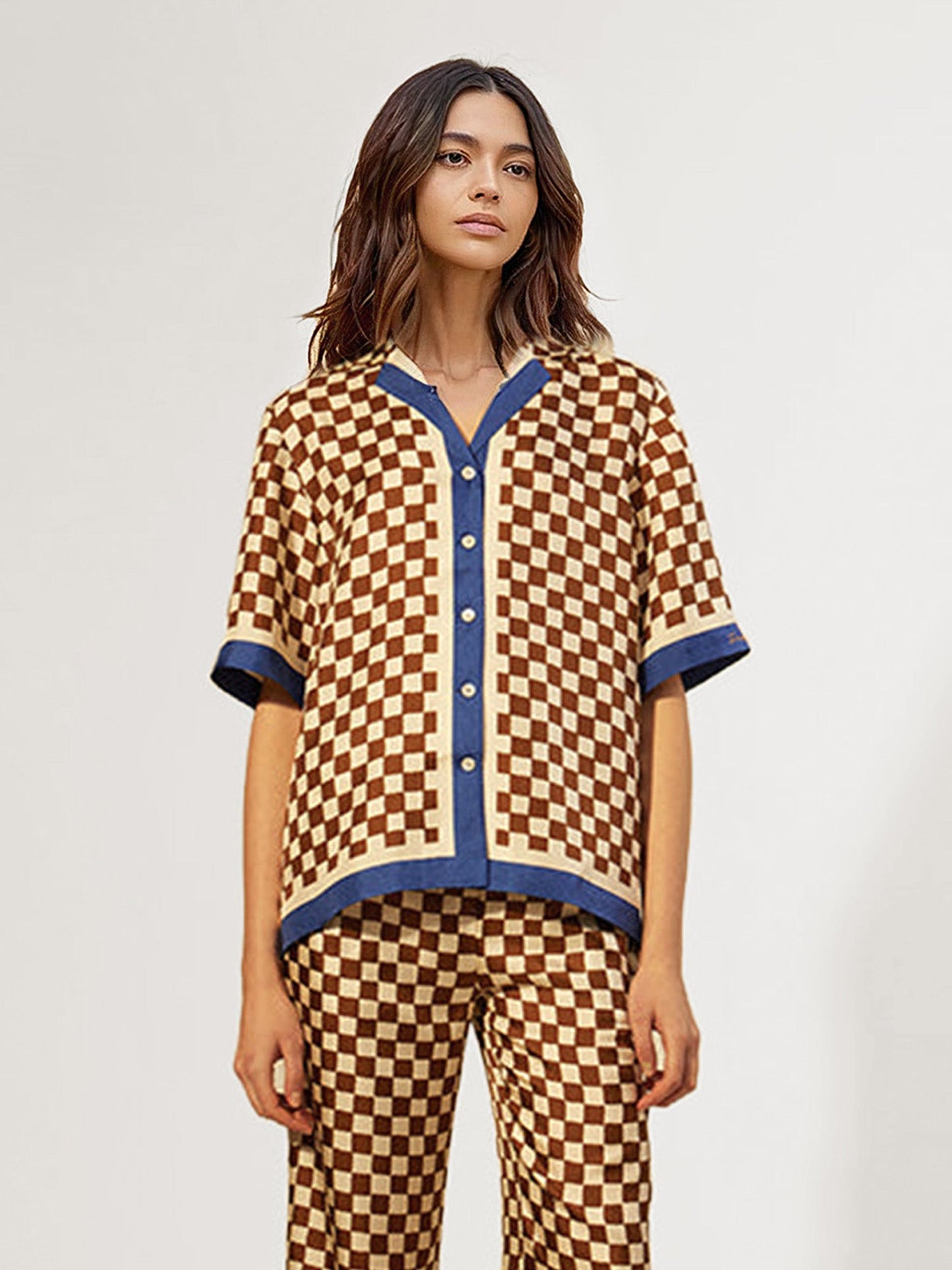 Retro Checkerboard Short-Sleeve Shirt