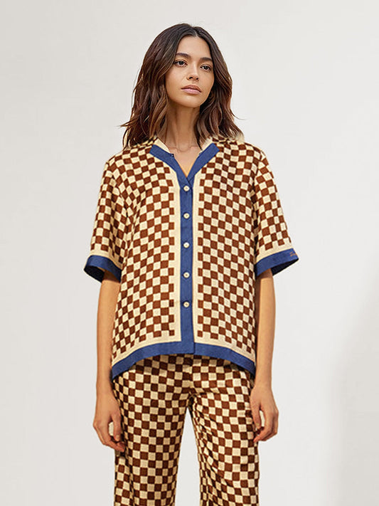 Retro Checkerboard Short-Sleeve Shirt
