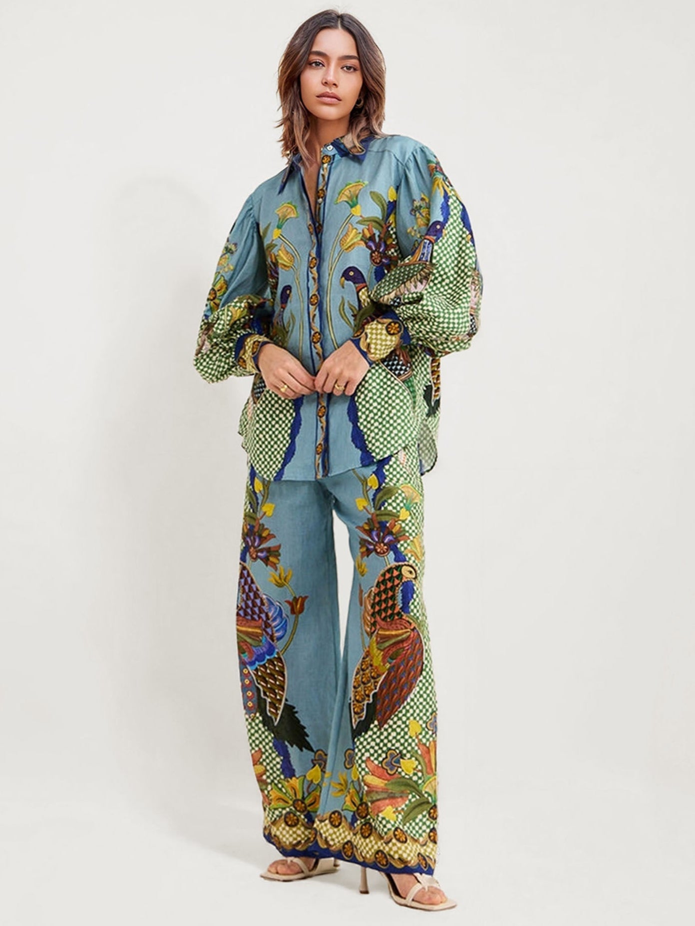 Bohemian Floral Print Button-Up Shirt