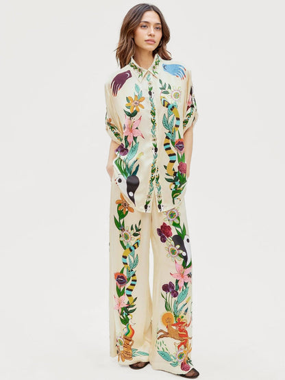 Satin Oversized Blouse with Sophisticated Print
