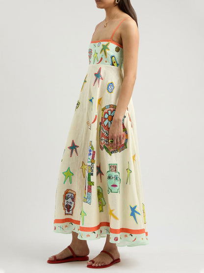 Colorful Sketch Print Midi Dress