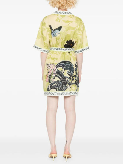 Colorblock Mythical Print Mini Shirt Dress