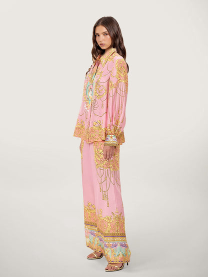 Fish Print Puff-Sleeve-Inspired Pants