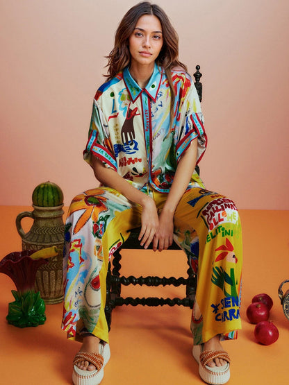 Vibrant Art Print Button-Up Shirt