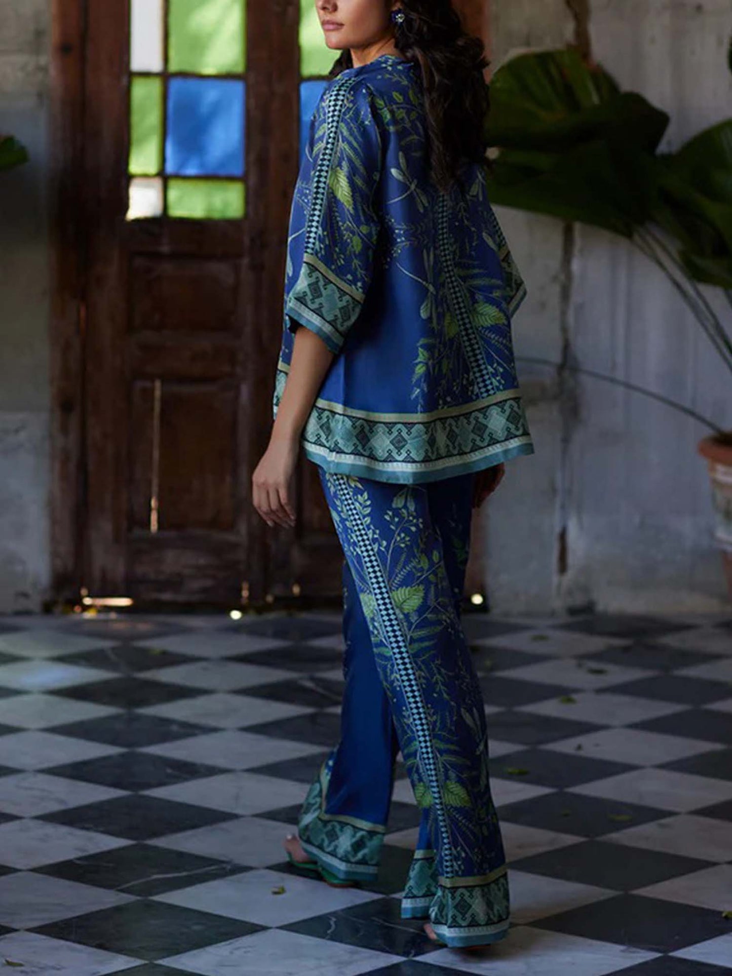 Indigo Dragonfly Wide-Leg Pants