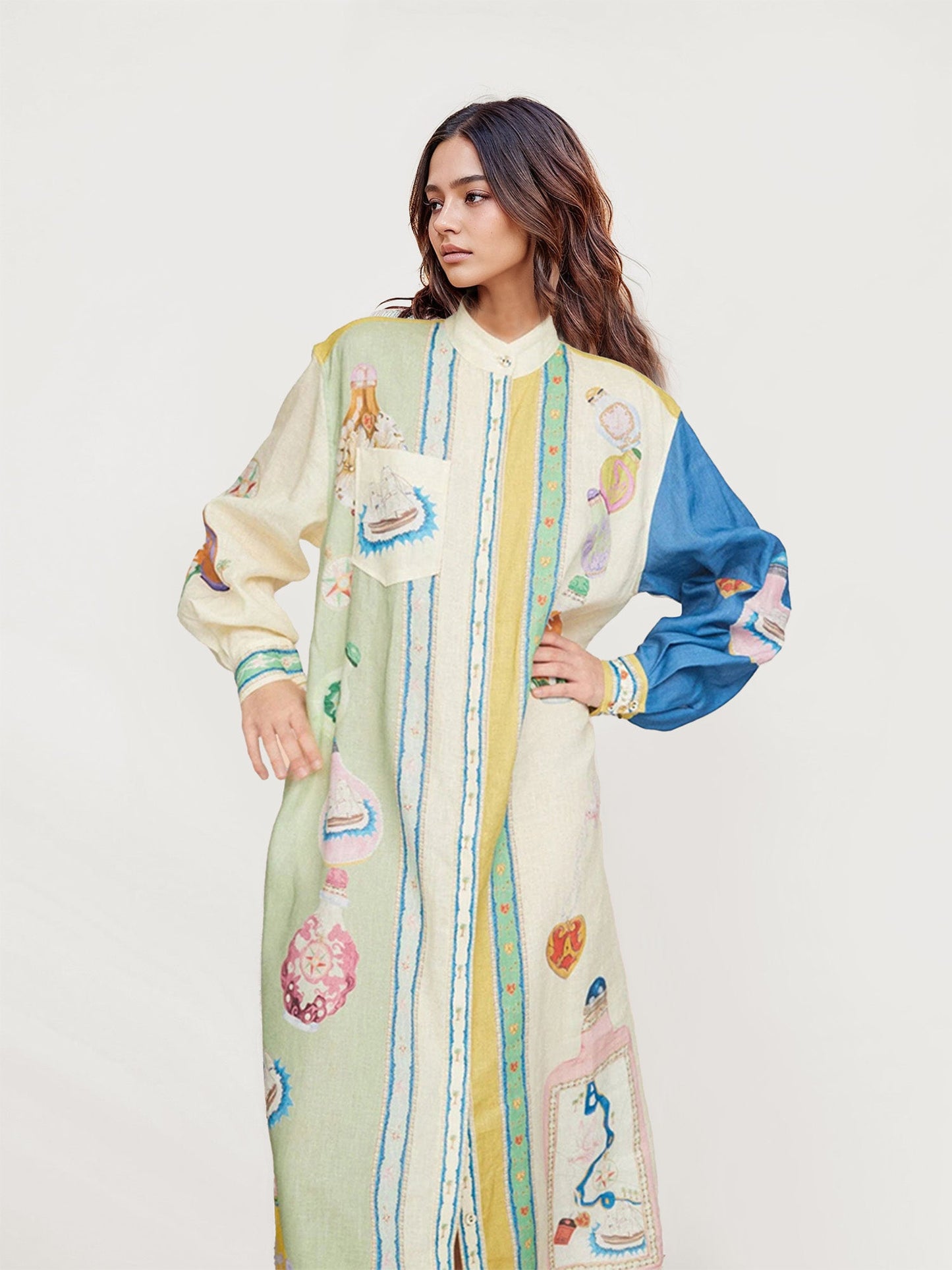 Boho Floral Print Maxi Dress with Waist Tie