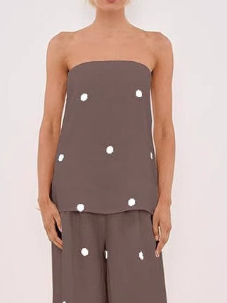 Classic Polka Dot Print Off-Shoulder Two-Piece Set