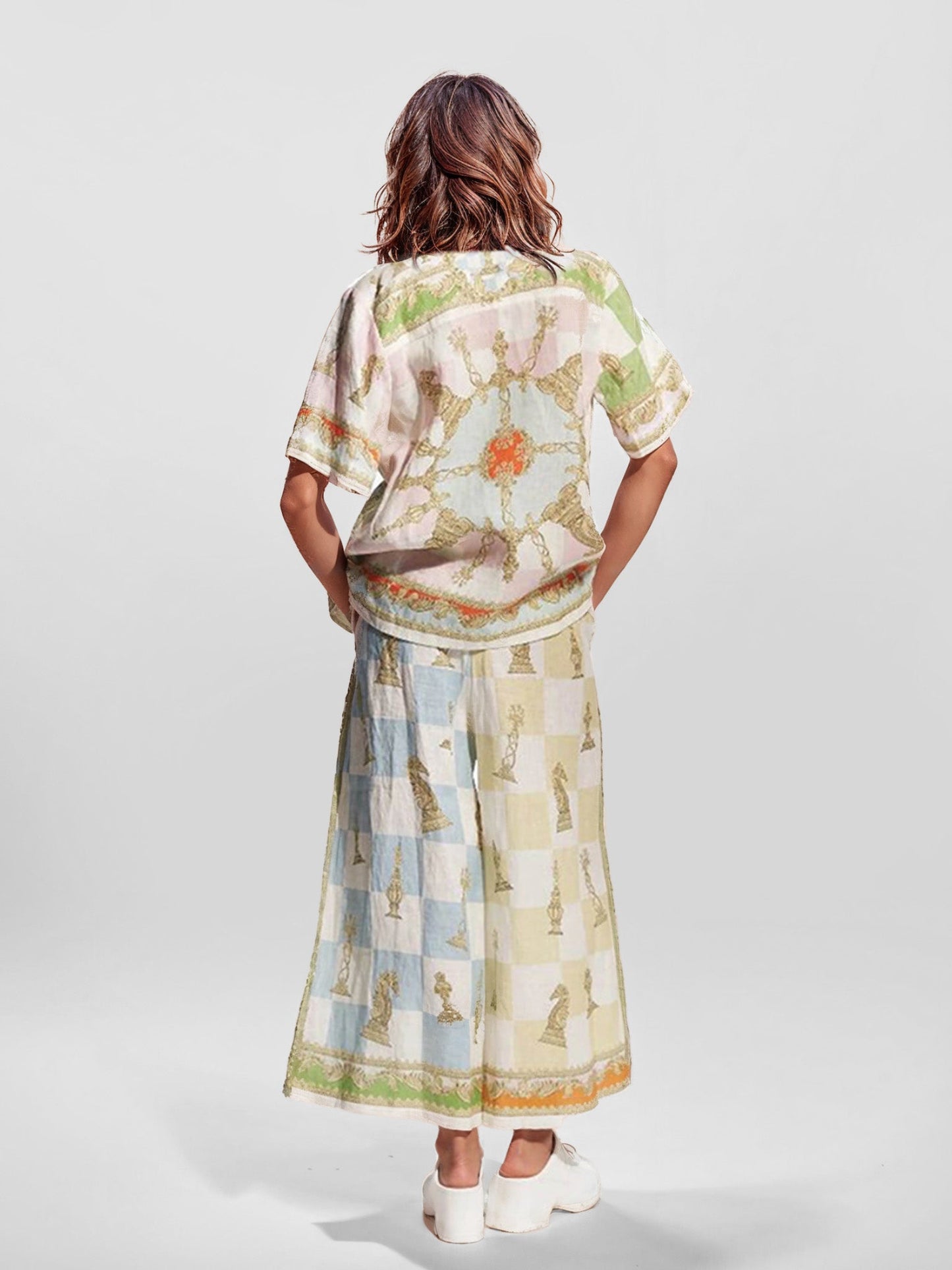 Vintage Chess Print Short-Sleeve Shirt