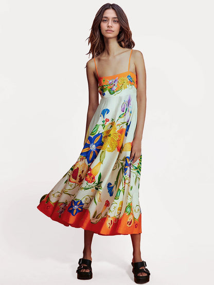 Floral Print Spaghetti Strap Midi Dress