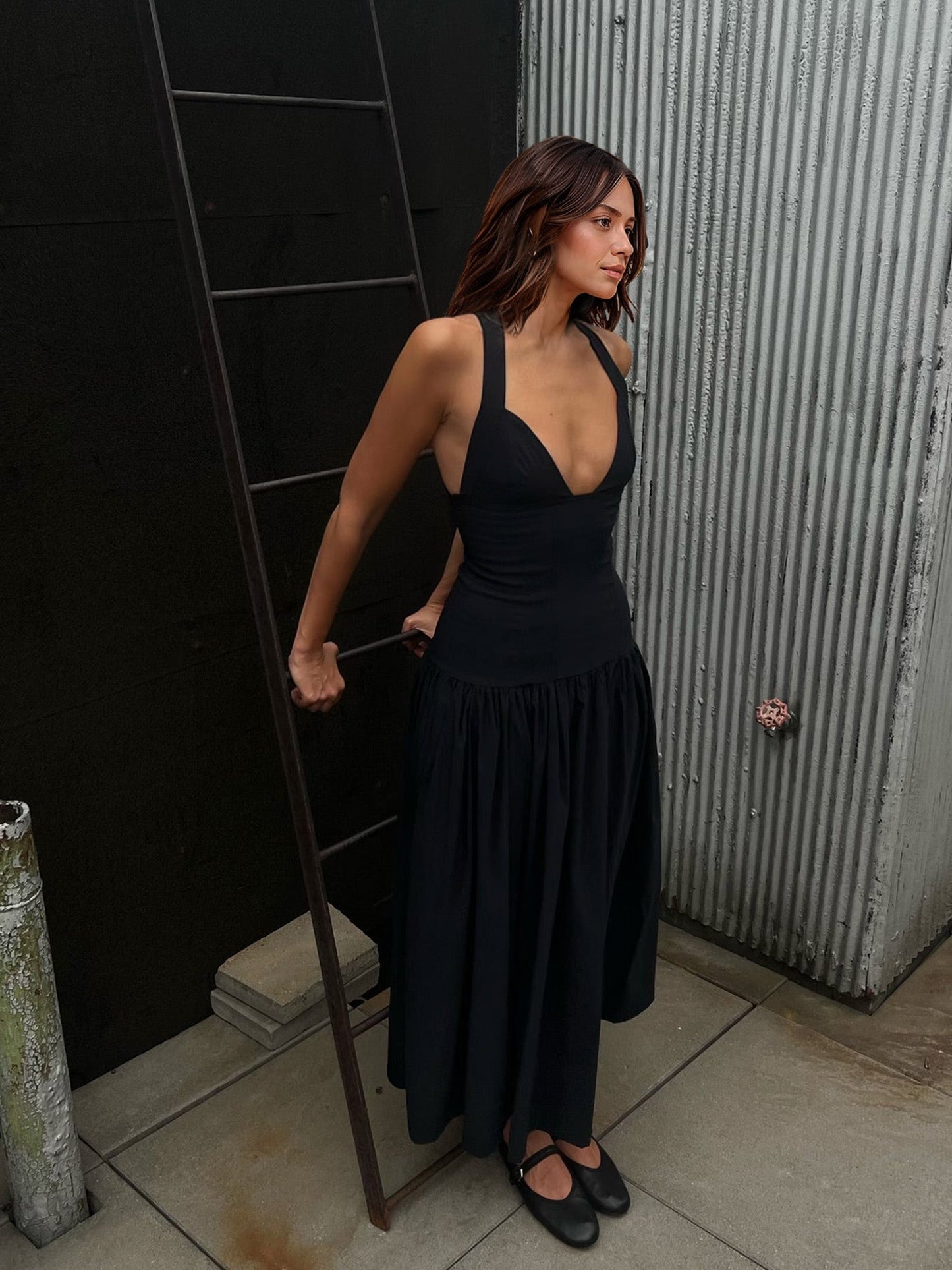 Deep-V Maxi Dress