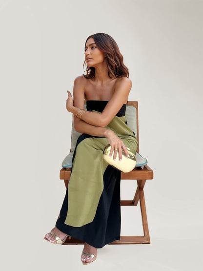 Abstract Floral Print Strapless Maxi Dress