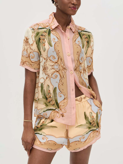 Baroque Print Relaxed Shirt & Shorts Set