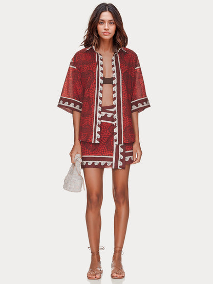 Red Tribal Print Two-Piece Set