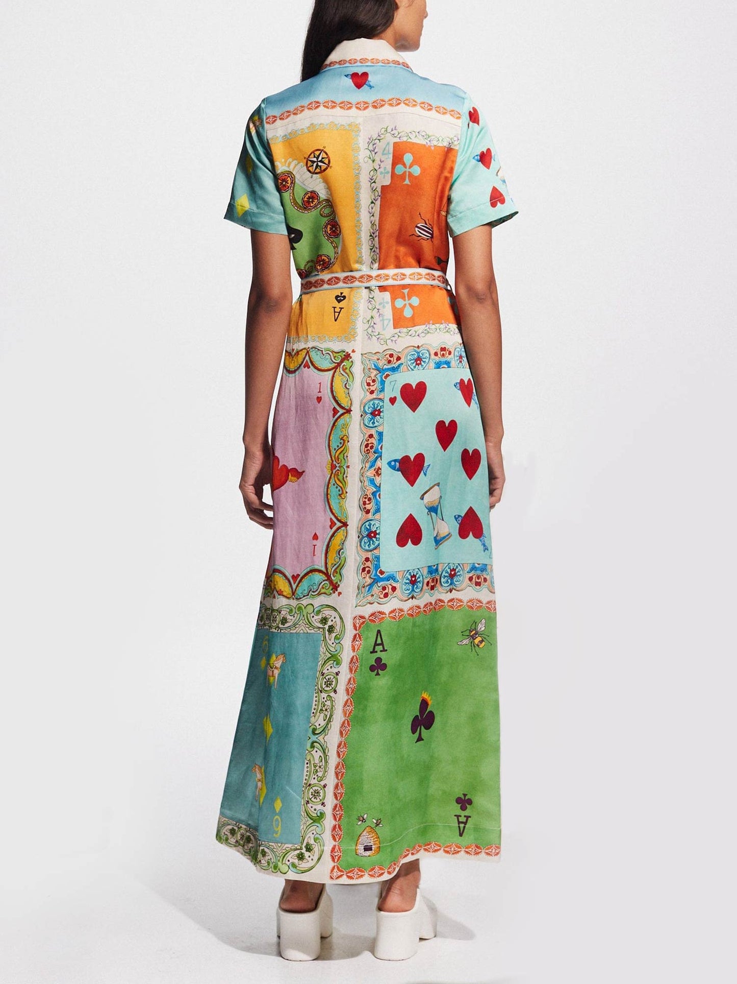 Playing Cards Print Midi Dress