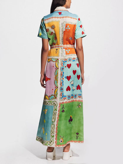 Playing Cards Print Midi Dress